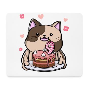 Chubby cat keeps a birthday cake 9 years - Mouse Pad (horizontal) - white - Front