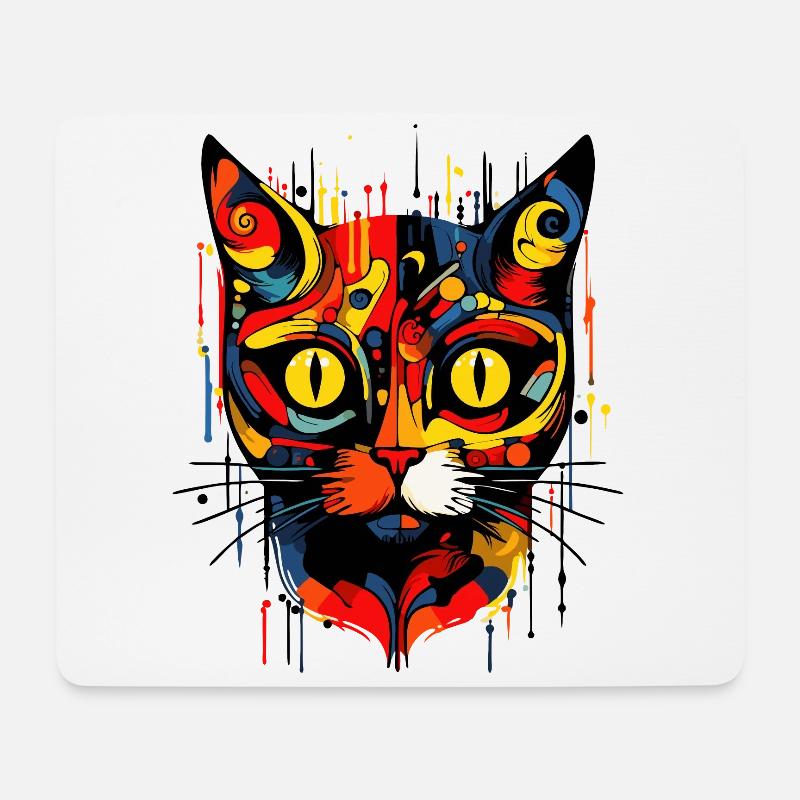 abstrakte Kunst Katze - Mousepad (Querformat) - Weiß