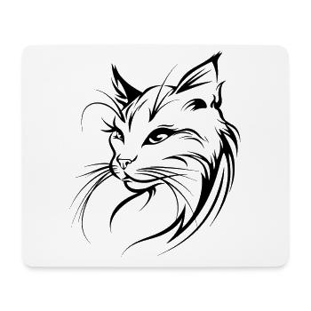 Cat Silhouette Outline Drawing Lineart Art - Mouse Pad (horizontal) - white - Front