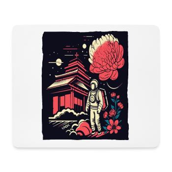 Astronaut in front of Japanese temple with flowers - Mouse Pad (horizontal) - white - Front
