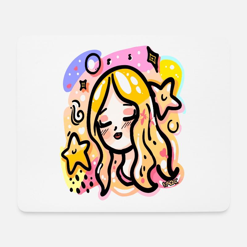 Ein blondes Mädchen mit Sternen und Mond - Mousepad (Querformat) - Weiß