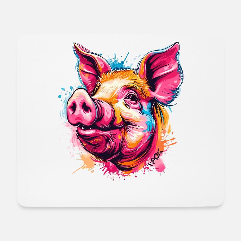 Buntes Farbspritzer Schwein - Mousepad (Querformat) - Weiß