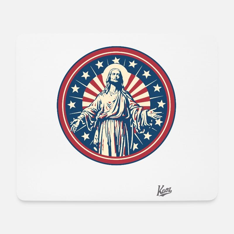 Patriotischer Amerikanischer Jesus - Mousepad (Querformat) - Weiß