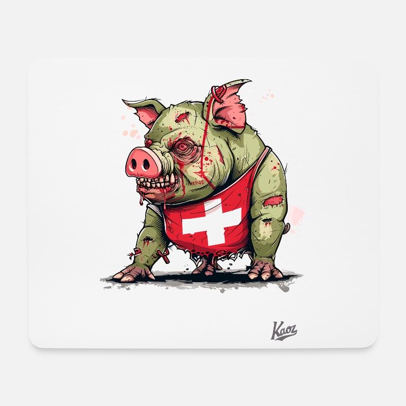 Schweizer Flagge: Zombie-Schwein - Mousepad (Querformat) - Weiß