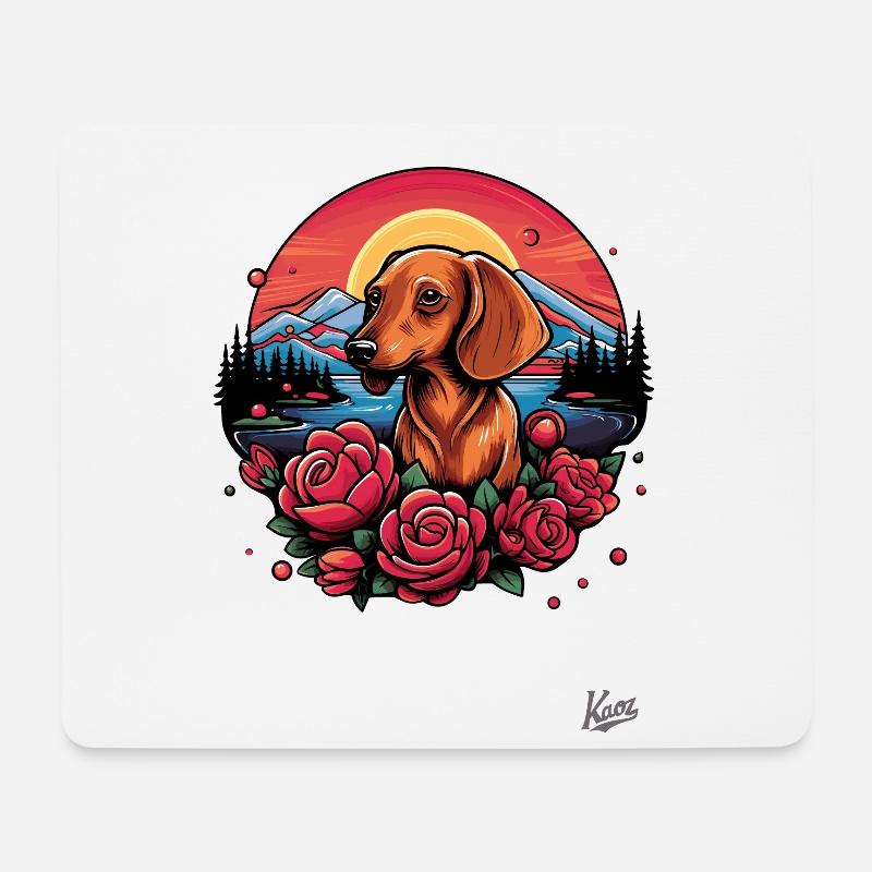 Sonnenuntergang und Dackel der Rosen: Natur-Liebe - Mousepad (Querformat) - Weiß