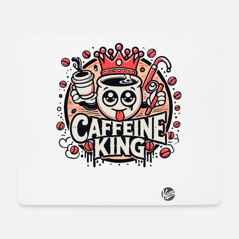 Retro Cartoon-Kaffeetasse: Koffein-König - Mousepad (Querformat) - Weiß