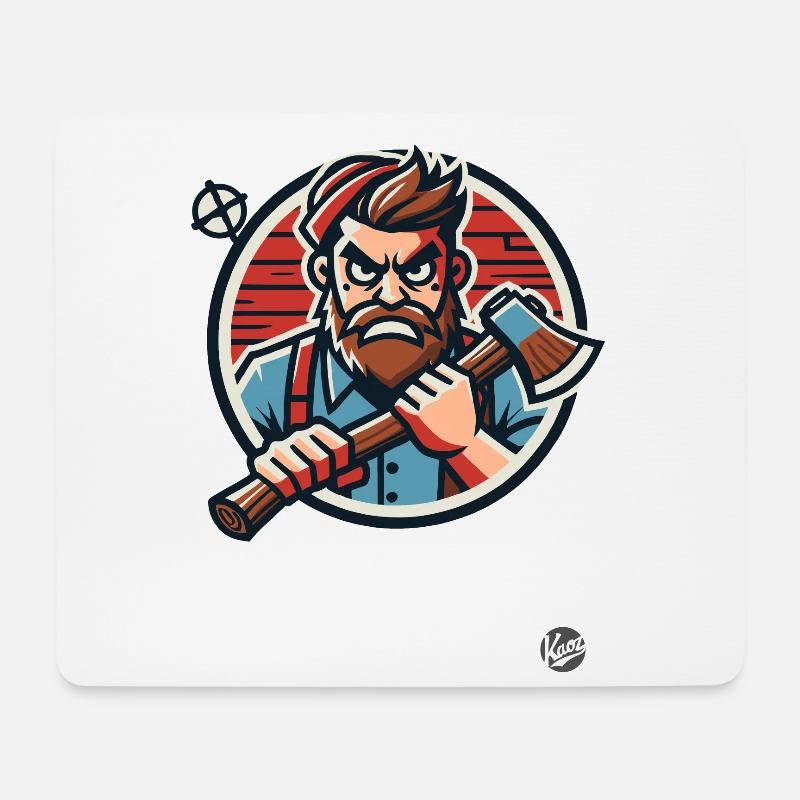 Verrückter wilder Holzfäller mit Axt - Mousepad (Querformat) - Weiß