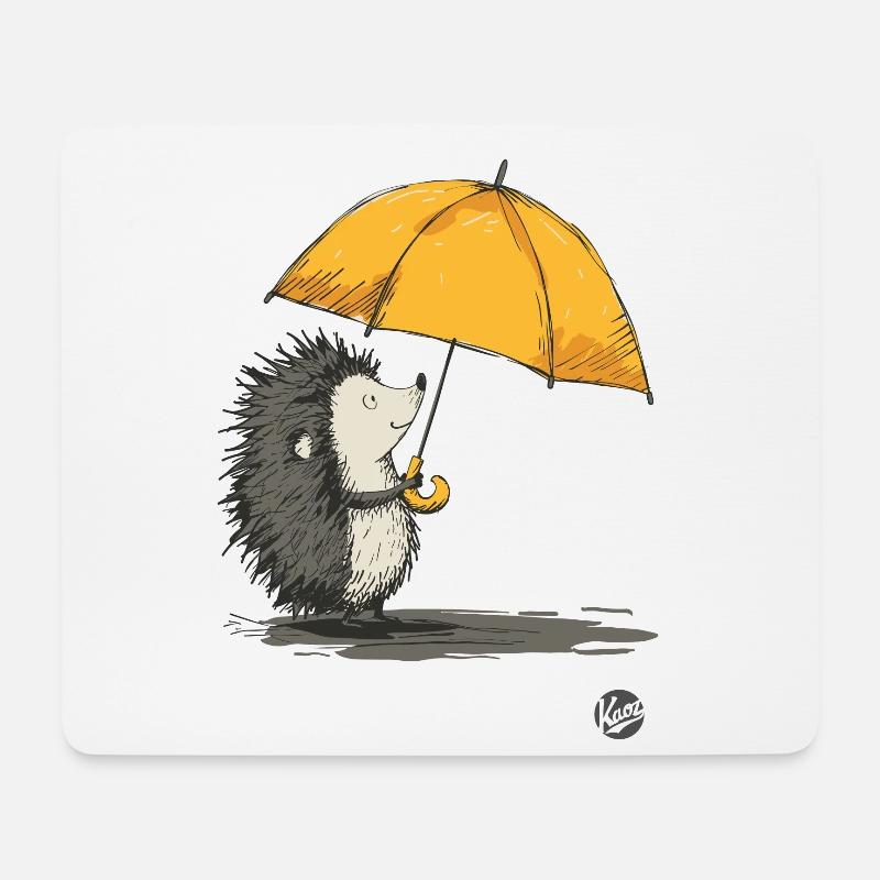 Igel mit Regenschirm im Regen - Mousepad (Querformat) - Weiß