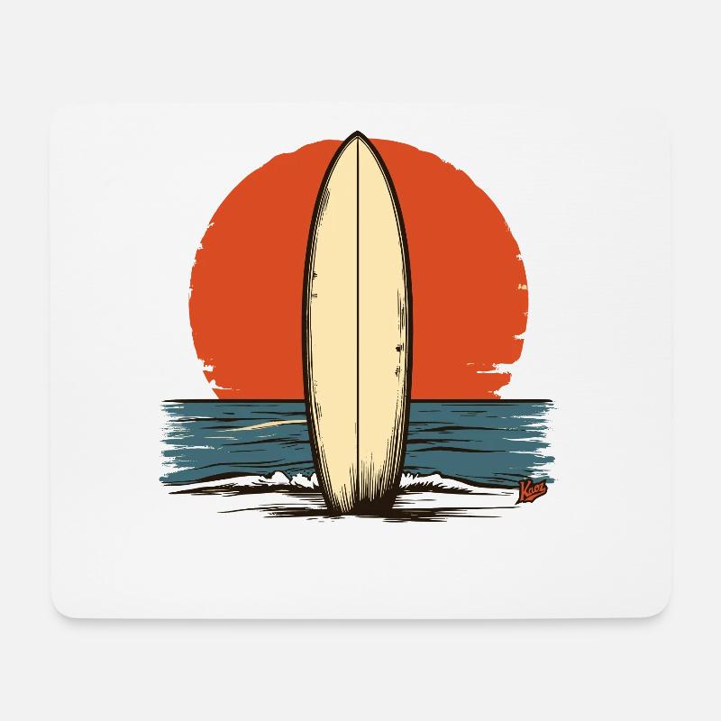 Sonnenuntergang Retro-Surfbrett - Mousepad (Querformat) - Weiß