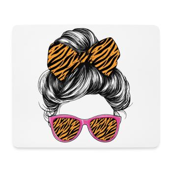 Tiger Woman Sunglasses Glasses Hair Bow - Mouse Pad (horizontal) - white - Front