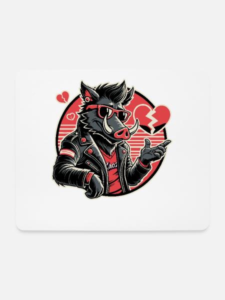 Cooler Biker-Herzensbrecher-Schwein - Mousepad (Querformat) - Weiß