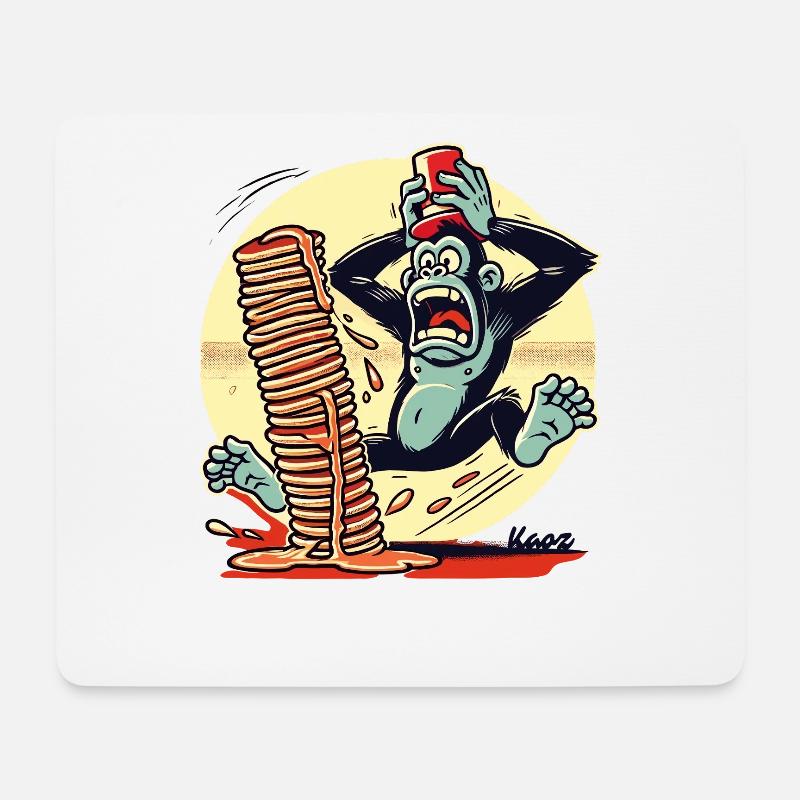 Pancake-Affe – Chaos mit Sirup - Mousepad (Querformat) - Weiß
