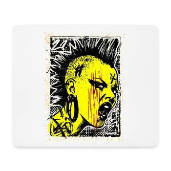 Wild punk woman with mohawk and anger on postage stamp - Mouse Pad (horizontal) - white - Front
