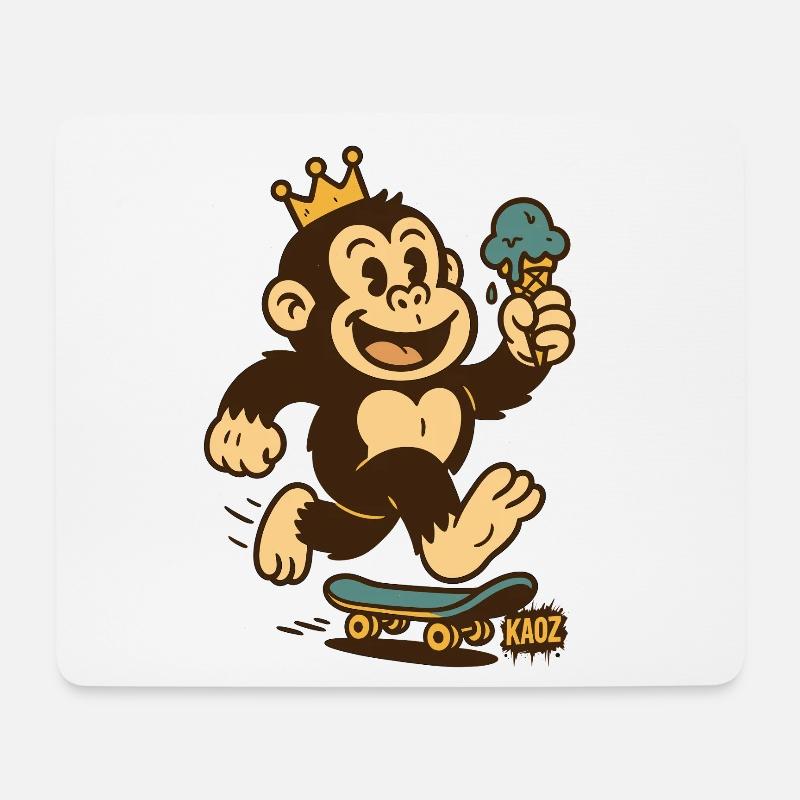 Affenkönig auf Skateboard mit Eis & Krone - Mousepad (Querformat) - Weiß