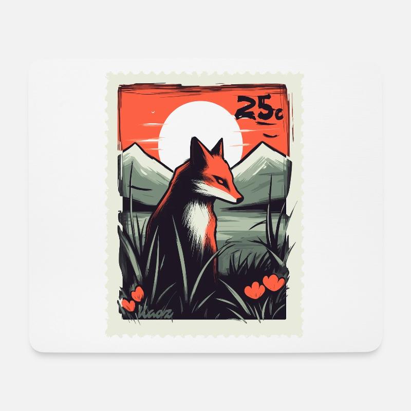 Fuchs vor Bergen im Sonnenuntergang - Mousepad (Querformat) - Weiß