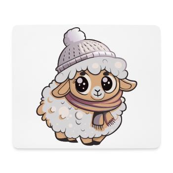 Niedliches Schaf mit Schal und Pudelmütze. - Mousepad (Querformat) - Weiß - Vorne