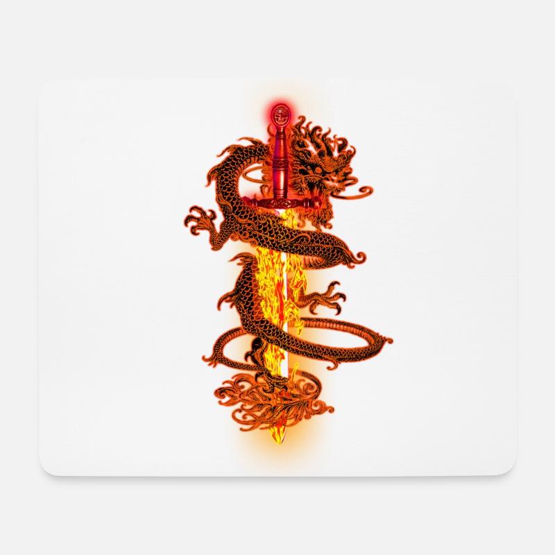 DRACHE , SCHWERT, FEUER, DRAGON - Mousepad (Querformat) - Weiß