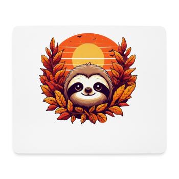 Autumn Sloth with Colorful Foliage: A Cute and - Mouse Pad (horizontal) - white - Front