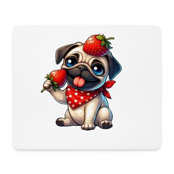Skurriler Hund Mops mit Erdbeere auf Kopf Fruchtig - Mousepad (Querformat) - Weiß - Vorne
