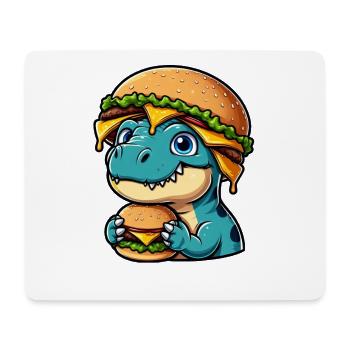 Satisfied Dino T-Rex with Hamburger Cheeseburger - Mouse Pad (horizontal) - white - Front