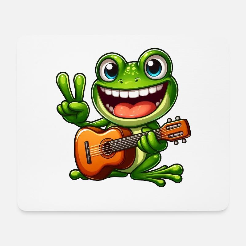 Frosch Gitarre Gitarrist Süß Comic Musiker Peace - Mousepad (Querformat) - Weiß