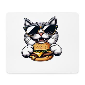 Cool cat nerd eating hamburger cheeseburger - Mouse Pad (horizontal) - white - Front