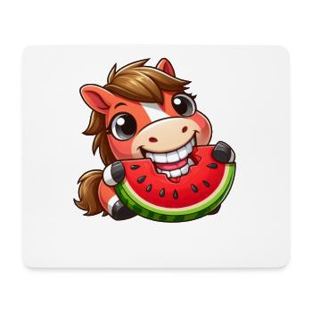 Cooles Pferd mit Wassermelone Sommer Comic - Mousepad (Querformat) - Weiß - Vorne