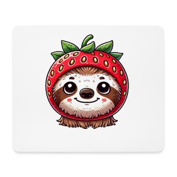 Paresseux mignon avec fraise et chapeau fantaisiste - Tapis de souris (format paysage) - blanc - Devant