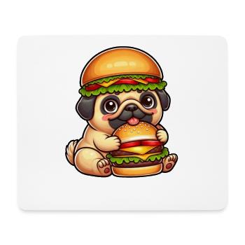 Hund Mops Hamburger Hut skurril Fast - Mousepad (Querformat) - Weiß - Vorne