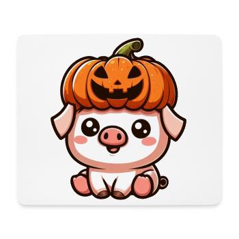 Cute cartoon Halloween pig with pumpkin - Mouse Pad (horizontal) - white - Front