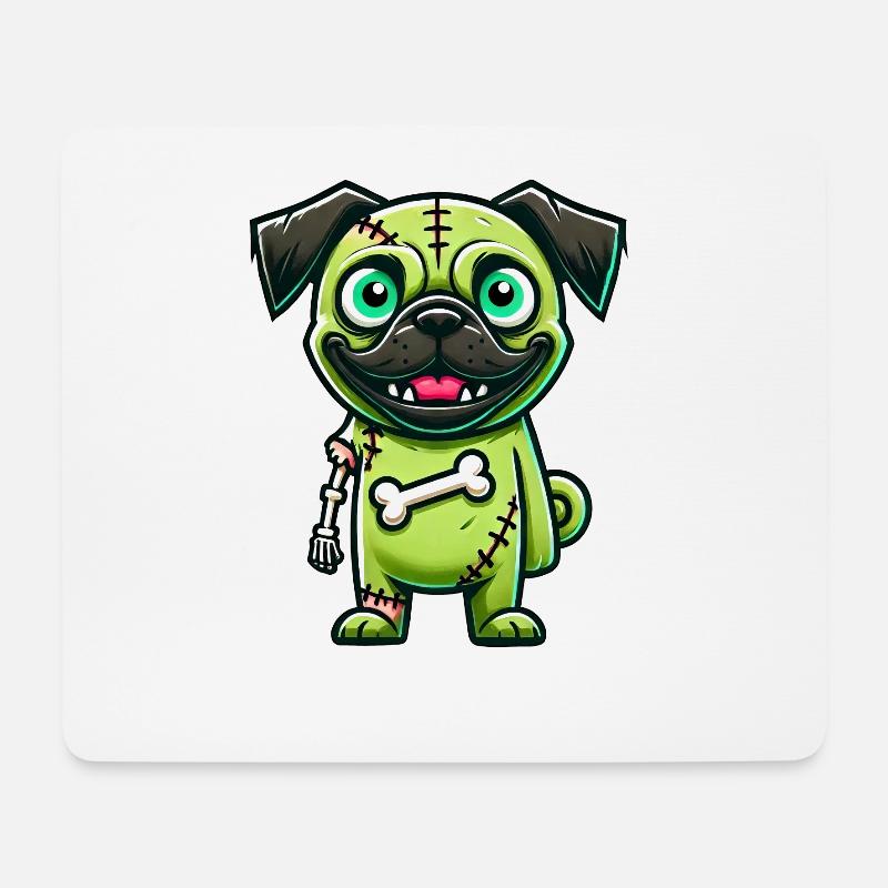 Süßer Halloween Zombie Hund Mops Knochen Cartoon - Mousepad (Querformat) - Weiß