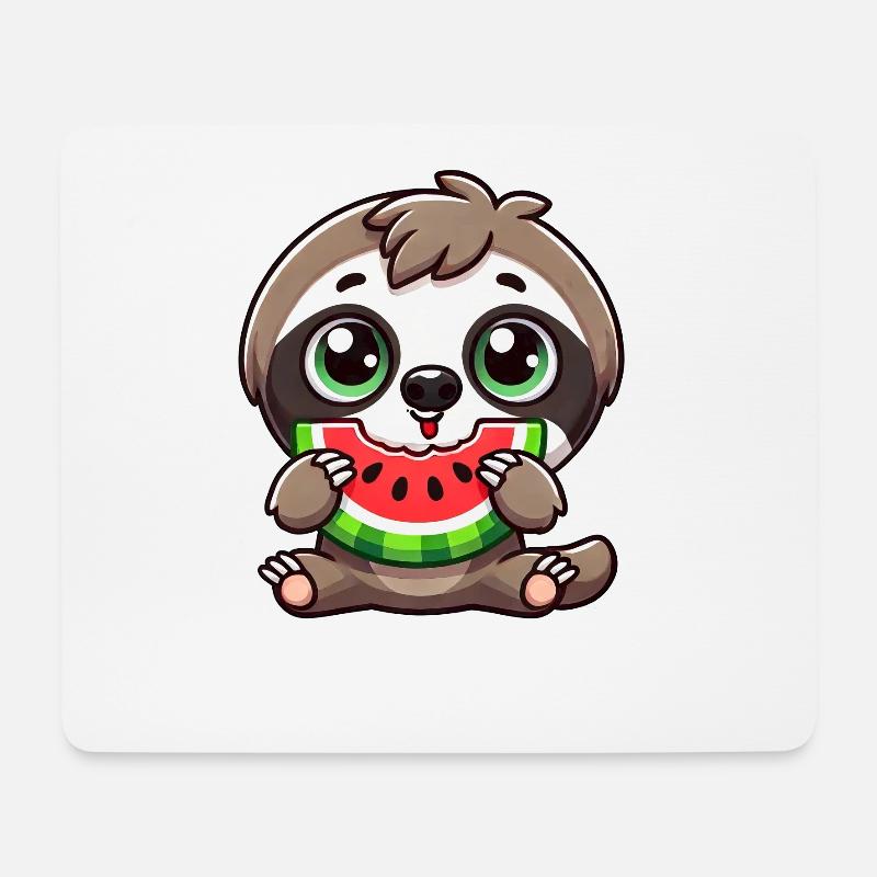 Faultier mit Wassermelone Cartoon Sommer Feeling - Mousepad (Querformat) - Weiß