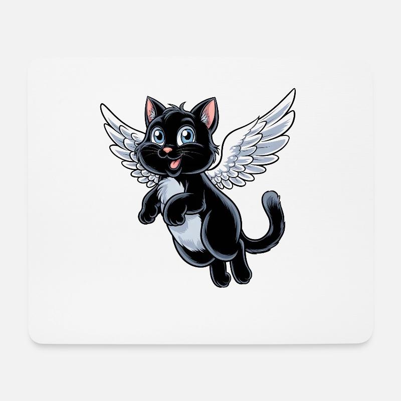 Schwarze Katze mit Engelsflügeln - Mousepad (Querformat) - Weiß