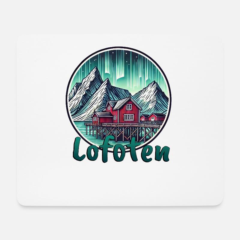 Lofoten Nordlichter Norwegen Skandinavien - Mousepad (Querformat) - Weiß