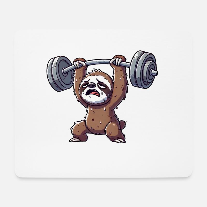 Faultier Workout Hantel Cartoon - Mousepad (Querformat) - Weiß