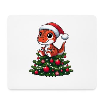Dino mit Weihnachtsbaum Skurril Cartoon T-Rex - Mousepad (Querformat) - Weiß - Vorne