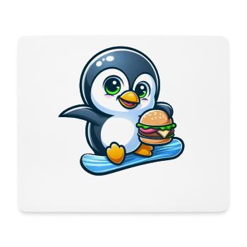 Cooler Pinguin Snowboarder mit Burger - Mousepad (Querformat) - Weiß - Vorne
