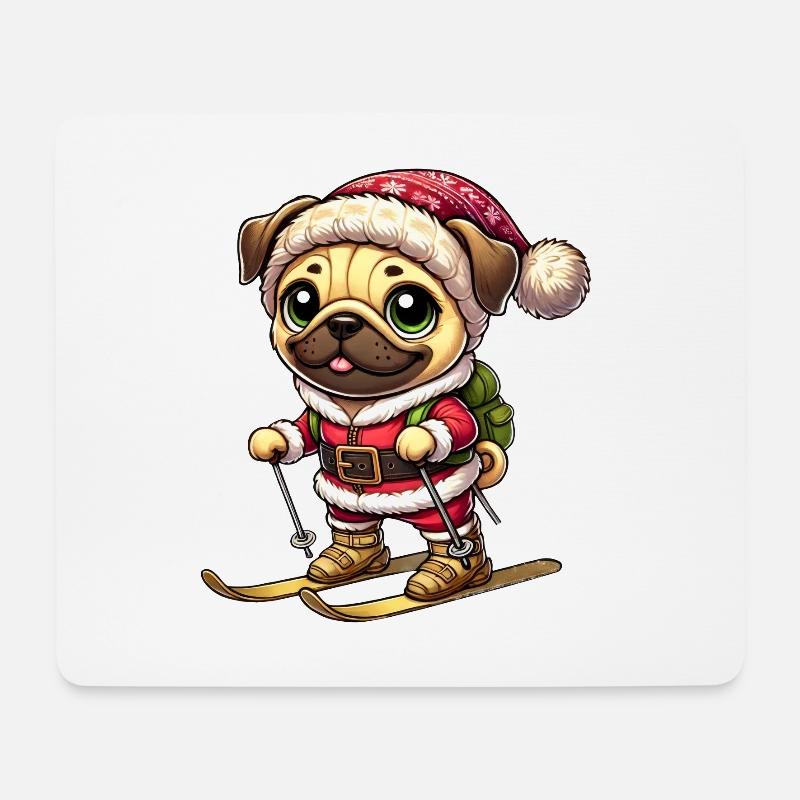 Mops auf Skiern Winter Spaß Weihnachten - Mousepad (Querformat) - Weiß