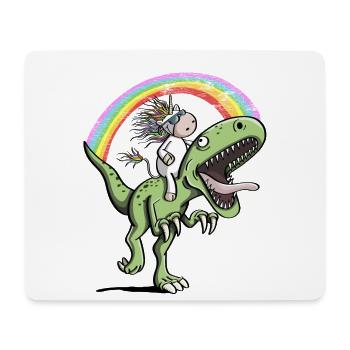 Unicorn Rides Dinosaure T Rex sous arc-en-ciel - Tapis de souris (format paysage) - blanc - Devant