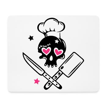 Totenkopf girlie mit Kochmütze und Messern - Mousepad (Querformat) - Weiß - Vorne