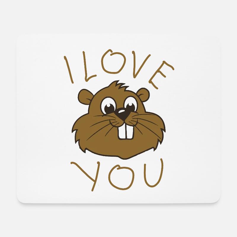 I Love You – Cute Beaver Love Design - Mousepad (Querformat) - Weiß