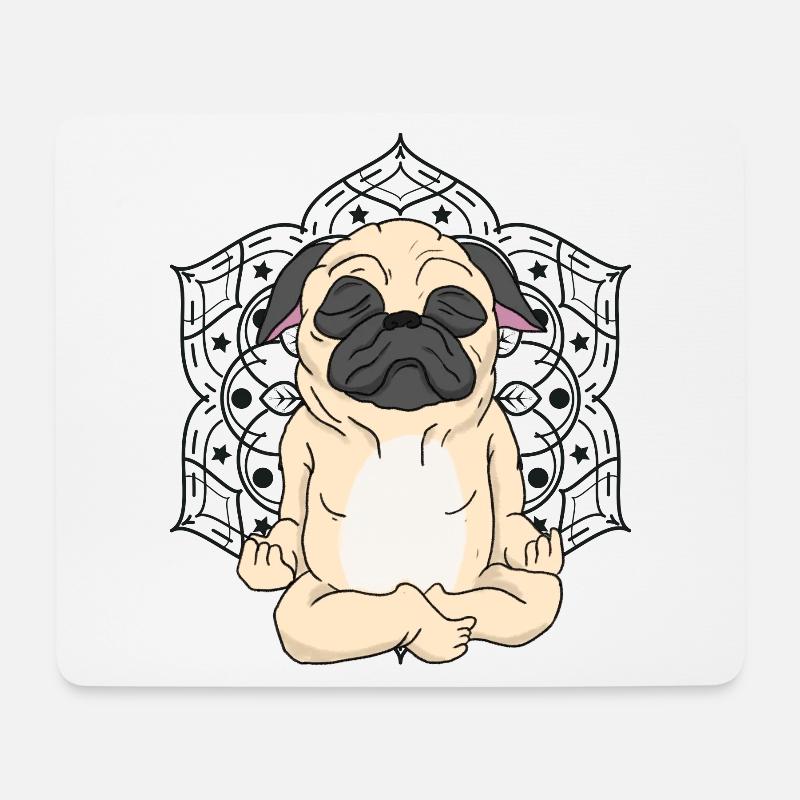 Yoga Pug, Mops, Chillen,Sonne, Erholung, Meditatio - Mousepad (Querformat) - Weiß