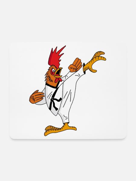 Hahn und Karate - Mousepad (Querformat) - Weiß