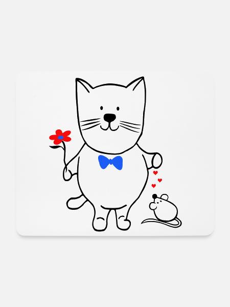 Katze und Maus - Mousepad (Querformat) - Weiß