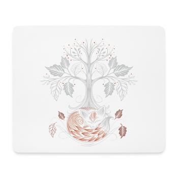 Schlafender Fuchs unter Lebensbaum - Herbstnacht - Mousepad (Querformat) - Weiß - Vorne
