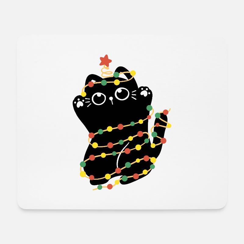 Weihnachtsbeleuchtung Katze - Mousepad (Querformat) - Weiß