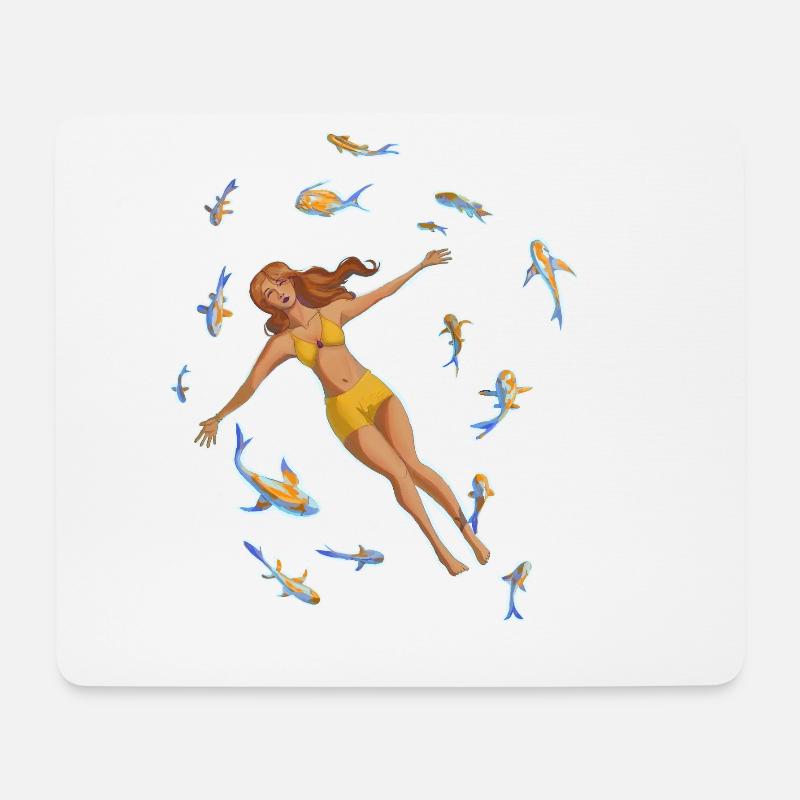 Frau im Wasser mit Koi-Fischen - Mousepad (Querformat) - Weiß