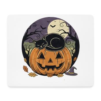 Black Cat Sleeping on Jack-o Lantern | Halloween  - Mouse Pad (horizontal) - white - Front