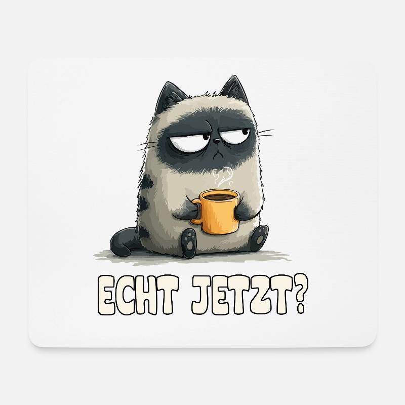 Grummelkatze mit Kaffee - Mousepad (Querformat) - Weiß