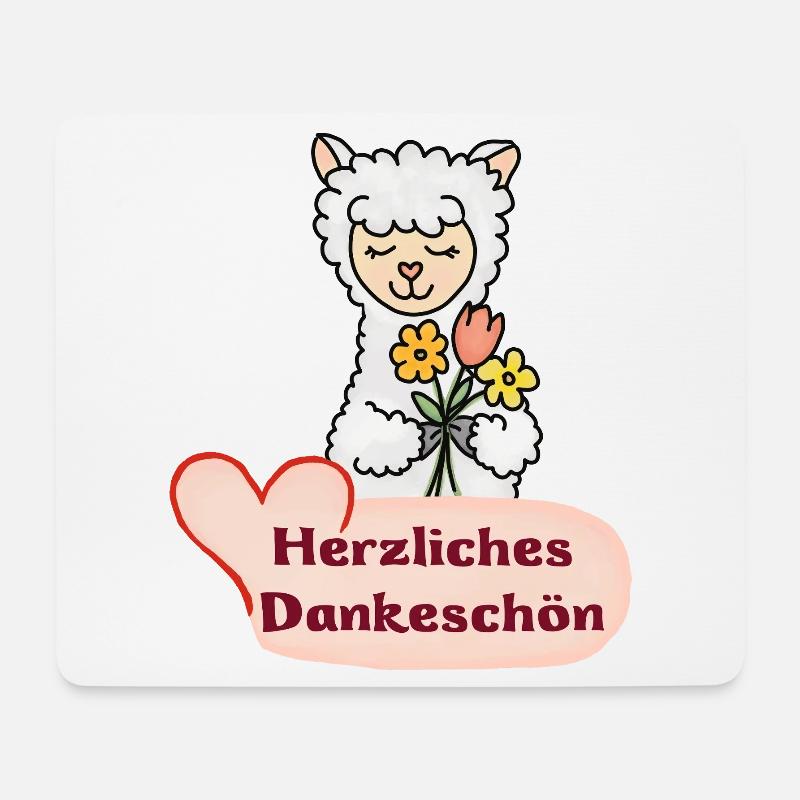 Blumen-Alpaka: Herzliches Dankeschön - Mousepad (Querformat) - Weiß